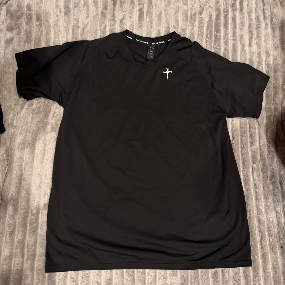Three Nails Clothing Men’s XXL Activewear Training T-Shirt – Black Cross Logo